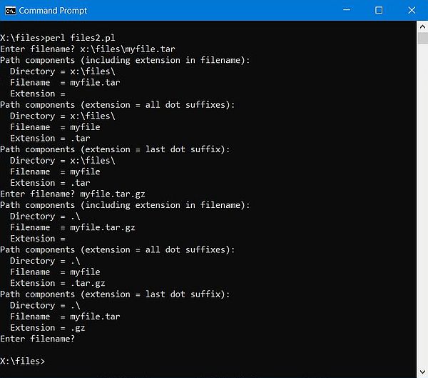 Perl script sample: Extracting directory, filename and extension from a path