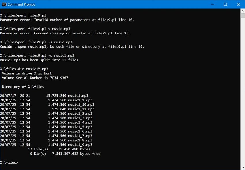 Perl script sample: Binary files - Splitting and merging files [1]
