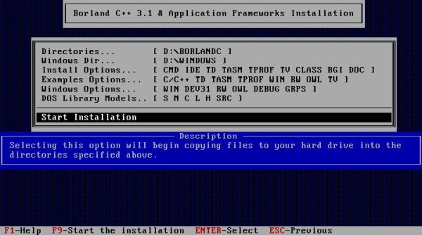 Using Borland C++ 3.1 on Windows 3.0: Installation - Directories and compnents selection