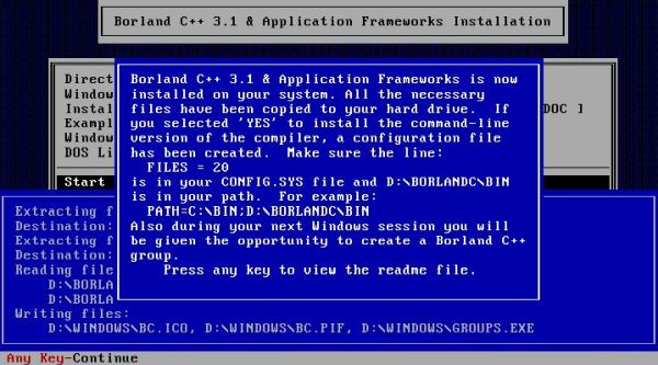 Using Borland C++ 3.1 on Windows 3.0: Installation - Information concerning the changes to make in the system files