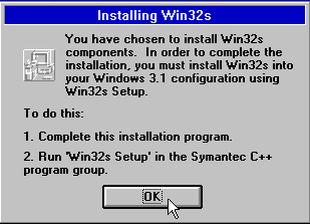Using Symantec C++ Pro 6.1 on Windows 3.11: Win32s information