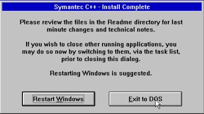 Using Symantec C++ Pro 6.1 on Windows 3.11: Exiting to DOS when setup is finished