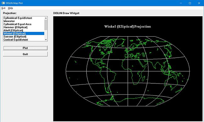 DISLIN on Windows: DISLIN for Python - Running the provided example map.py (GUI application)