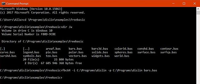DISLIN on Windows: DISLIN for FreeBASIC - Building the provided example bars.bas