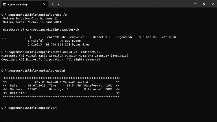 DISLIN on Windows: DISLIN for .NET - Building the provided example world.vb