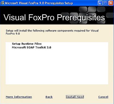 Visual FoxPro 9 on Windows XP: Prerequisites installation