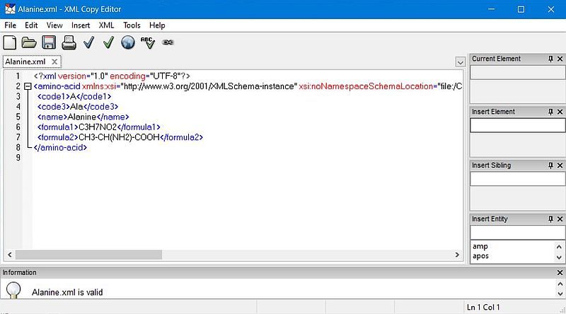 XML Copy Editor: Successful validation of an XML document against an XML schema