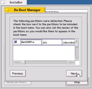 Installing BeOS 5 Professional Edition: Bootmanager installation - Choosing to install it