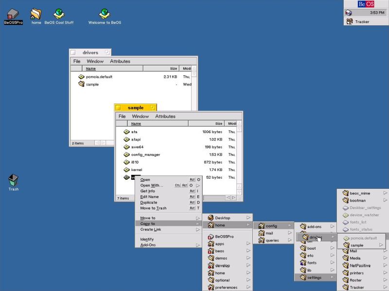 Installing BeOS 5 Professional Edition: Copying the display configuration file 'vesa' to the drivers directory
