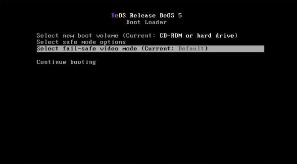 Installing BeOS 5 Professional Edition: Advanced boot options