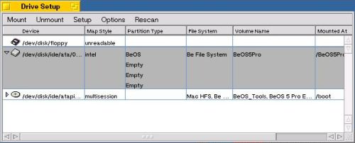 Installing BeOS 5 Professional Edition: BeOS partition created, initialized and mounted
