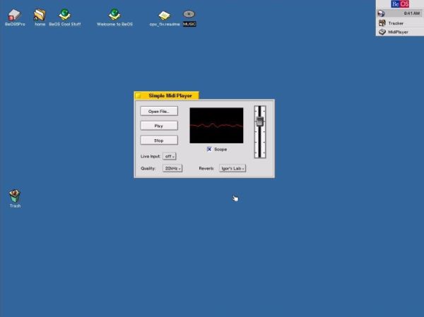 BeOS 5 Professional: Playing MIDI files in Simple Midi Player