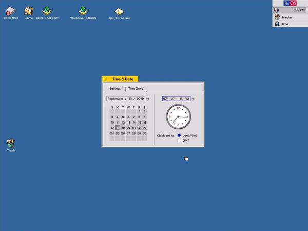 BeOS 5 Professional: Adapting date and time after having changed the timezone