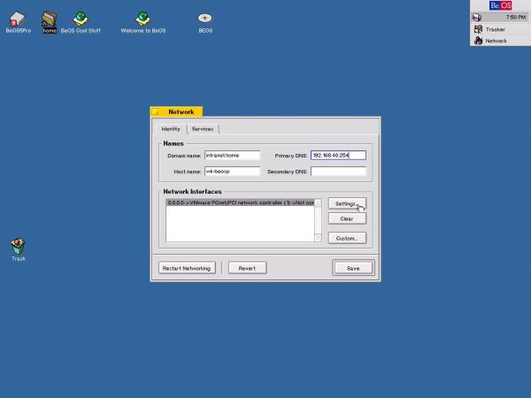BeOS 5 Professional: Network - Configuration: Domain, host name and DNS servers