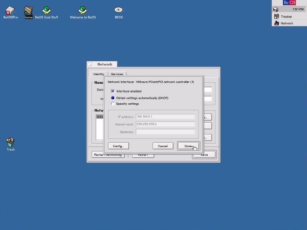 BeOS 5 Professional: Network - Configuration: Automatic configuration using DHCP
