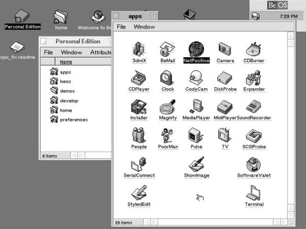 Installation of BeOS 5 Personal Edition: Originally installed applications