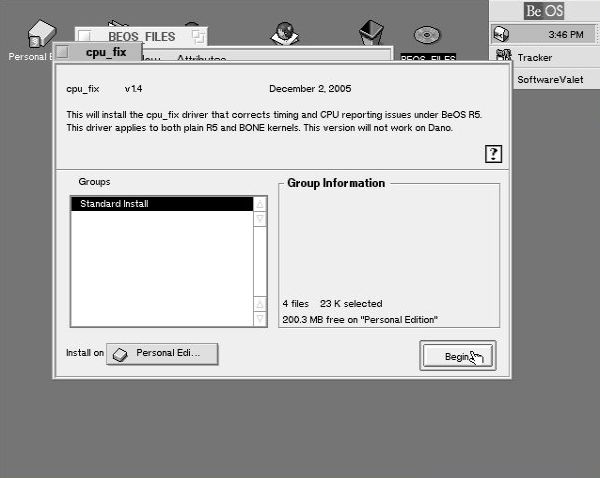 BeOS 5 Personal Edition post-installation setup: Applying CPU_Fix patch [1]