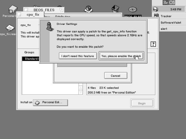 BeOS 5 Personal Edition post-installation setup: Applying CPU_Fix patch [3]