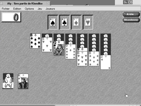 BeOS 5 Personal Edition post-installation setup: EUS, a card solitaire game included on the installation CD