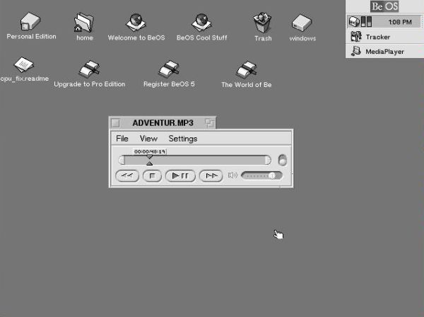 BeOS 5 Personal Edition post-installation setup: Audio files - Playing MP3 files using BeOS Media Player