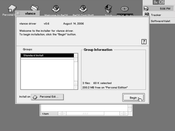 BeOS 5 Personal Edition post-installation setup: Network - Installing the vlance driver [2]