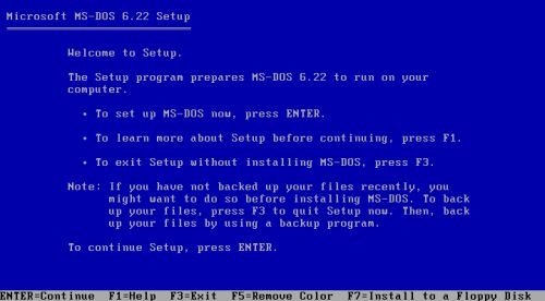 DOS triple boot: Preparing PC-DOS 2000 installation - MS-DOS 6.22 'Welcome' screen