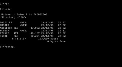 DOS triple boot: Installing PC-DOS 2000 - Launching the setup program from CDROM