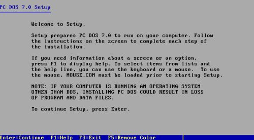 DOS triple boot: Installing PC-DOS 2000 - PC-DOS 2000 'Welcome' screen