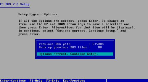 DOS triple boot: Installing PC-DOS 2000 - Confirming the upgrade options