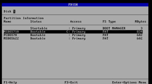 DOS triple boot: Configuring the OS/2 Boot Manager - Final disk layout