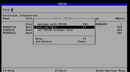 DOS triple boot: Configuring the OS/2 Boot Manager - Saving settings and writing the boot manager to the MBR