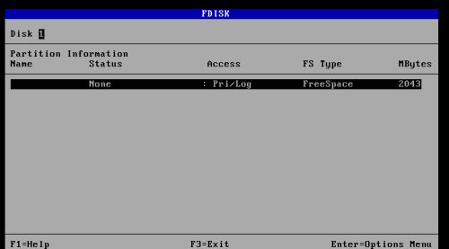 DOS triple boot: Installing the OS/2 boot manager - Initial disk layout in fdisk