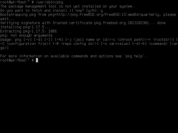 Installing FreeBSD on VMware: Installing the package manager 'pkg'