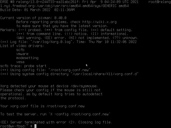 Installing FreeBSD on VMware: Generating a new Xorg configuration file