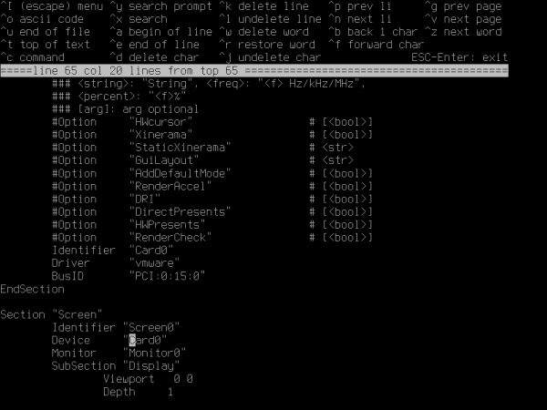 Installing FreeBSD on VMware: Editing the file '/root/xorg.conf.new' [2]