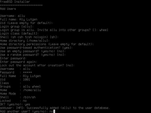 Installing FreeBSD on VMware: Creating a new user