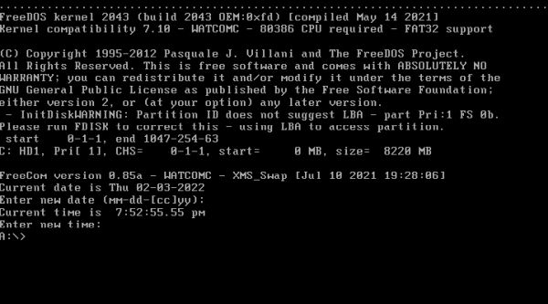 FreeDOS repartitioning: Warning concerning LBA when rebooting after partition resizing