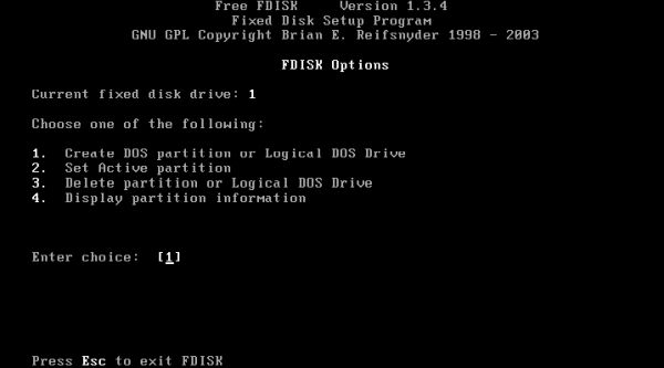 FreeDOS repartitioning: FDisk - Creating an extended partition [1]