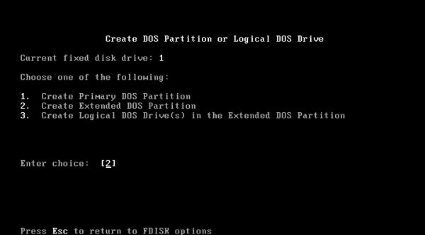 FreeDOS repartitioning: FDisk - Creating an extended partition [2]