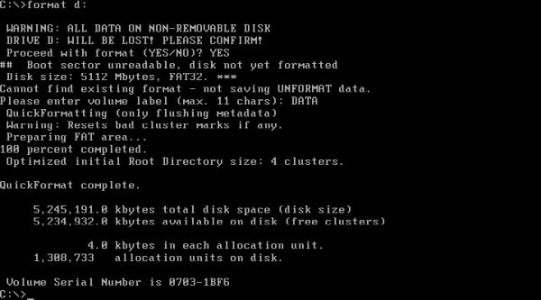 FreeDOS repartitioning: Formatting the first logical drive