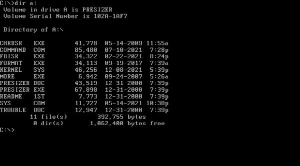 FreeDOS repartitioning: Bootable floppy diskette - diskette content