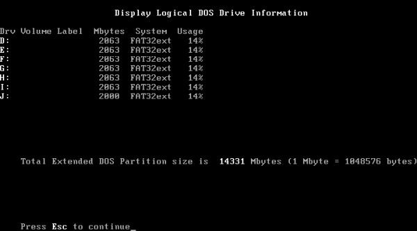 FreeDOS repartitioning: Original partition layout - logical drives