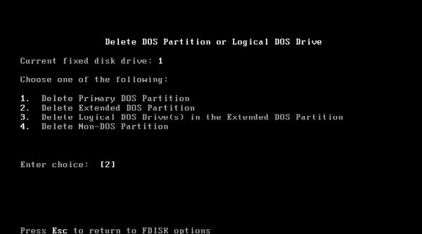 FreeDOS repartitioning: Deleting the extended partition [2]