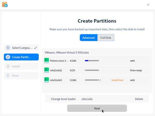 Deepin installation: Partitioning - All partitioning configuration done