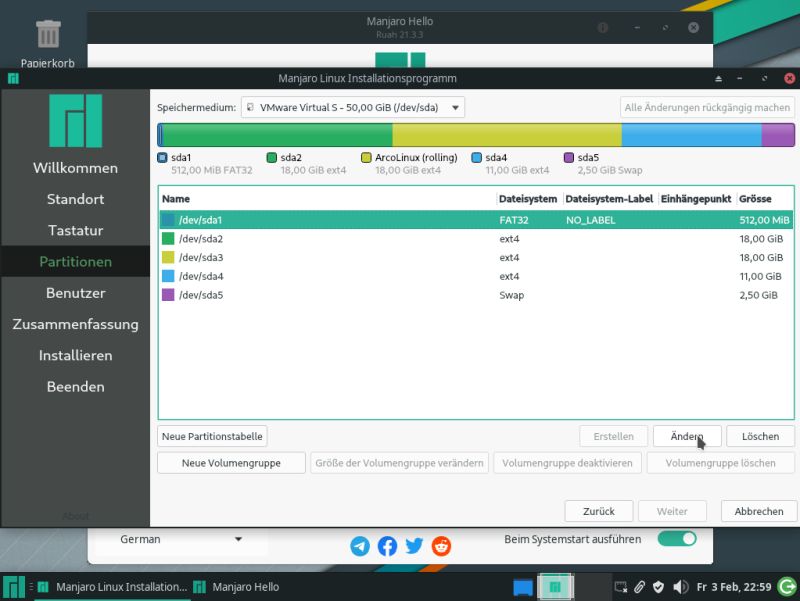 ArcoLinux and Manjaro dual boot installation: Manjaro - Manually setting the mountpoints of the different partitions