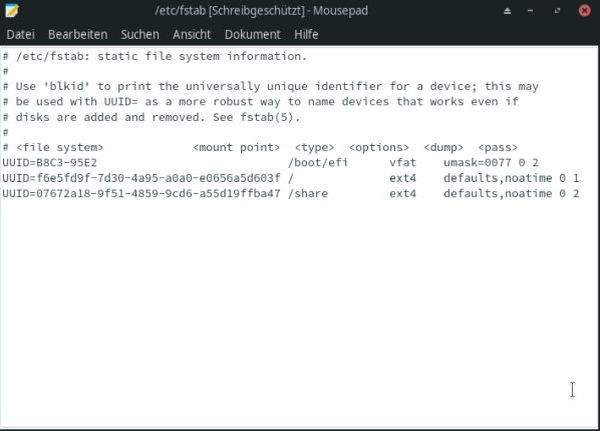 ArcoLinux and Manjaro dual boot installation: Manjaro - Original fstab definitions