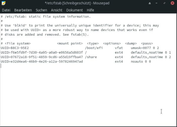 ArcoLinux and Manjaro dual boot installation: Manjaro - Modified fstab definitions