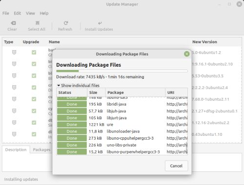 Updating Linux Mint 20.3 using 'Update Manager'