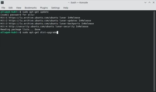 Updating Kubuntu 23.04 in a terminal using apt-get