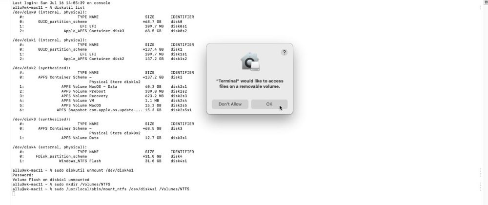 NTFS drives on macOS: Remounting an NTFS drive using ntfs-3g (manual Terminal operation)